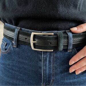 Black Leather Italy Suede woman’s Belt - Classic Casual Style